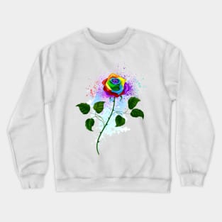 Rainbow rose with watercolor drops Crewneck Sweatshirt